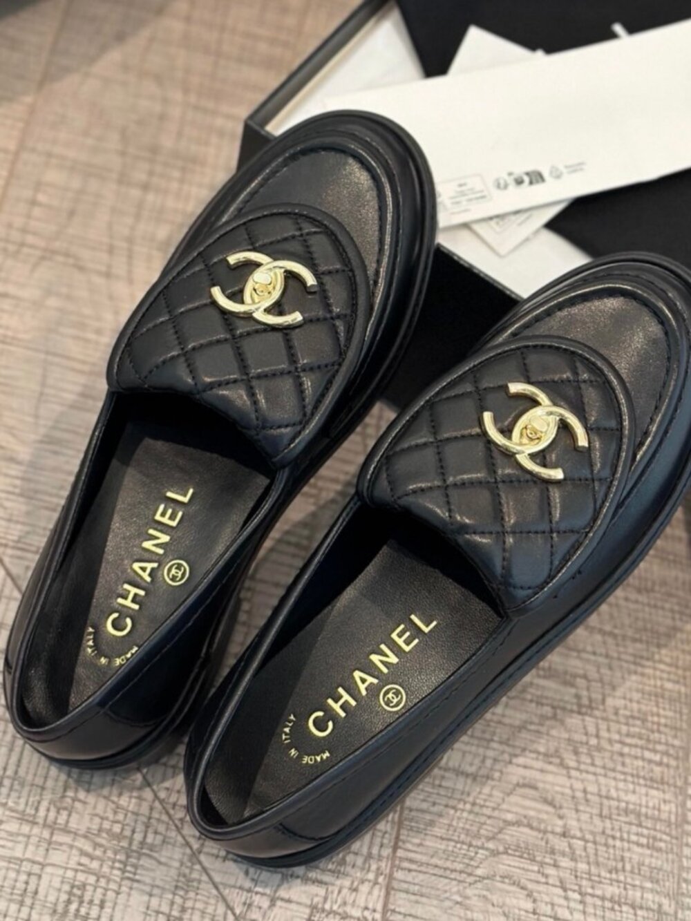 CHANEL Black Quilted Leather Slip On Loafers